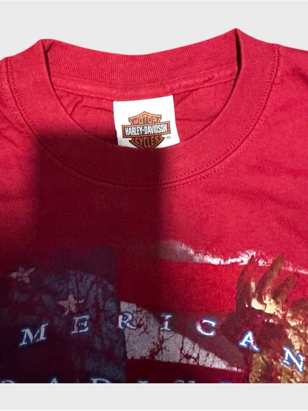 Vintage Men's Red Graphic Short-Sleeve Tee - Harley Davidson Eagle - Picture 3 of 5